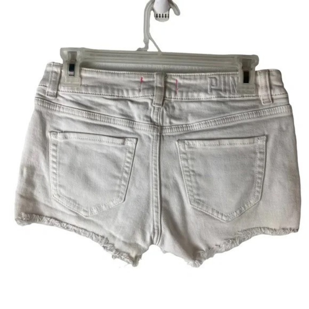 PINK Victoria's Secret White Denim Shorts Size 4 Y2K‎ Cutoff Low Rise - Picture 4 of 6